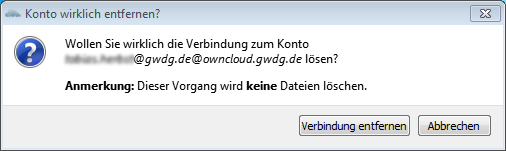 GWDG ownCloud client remove Account Connection